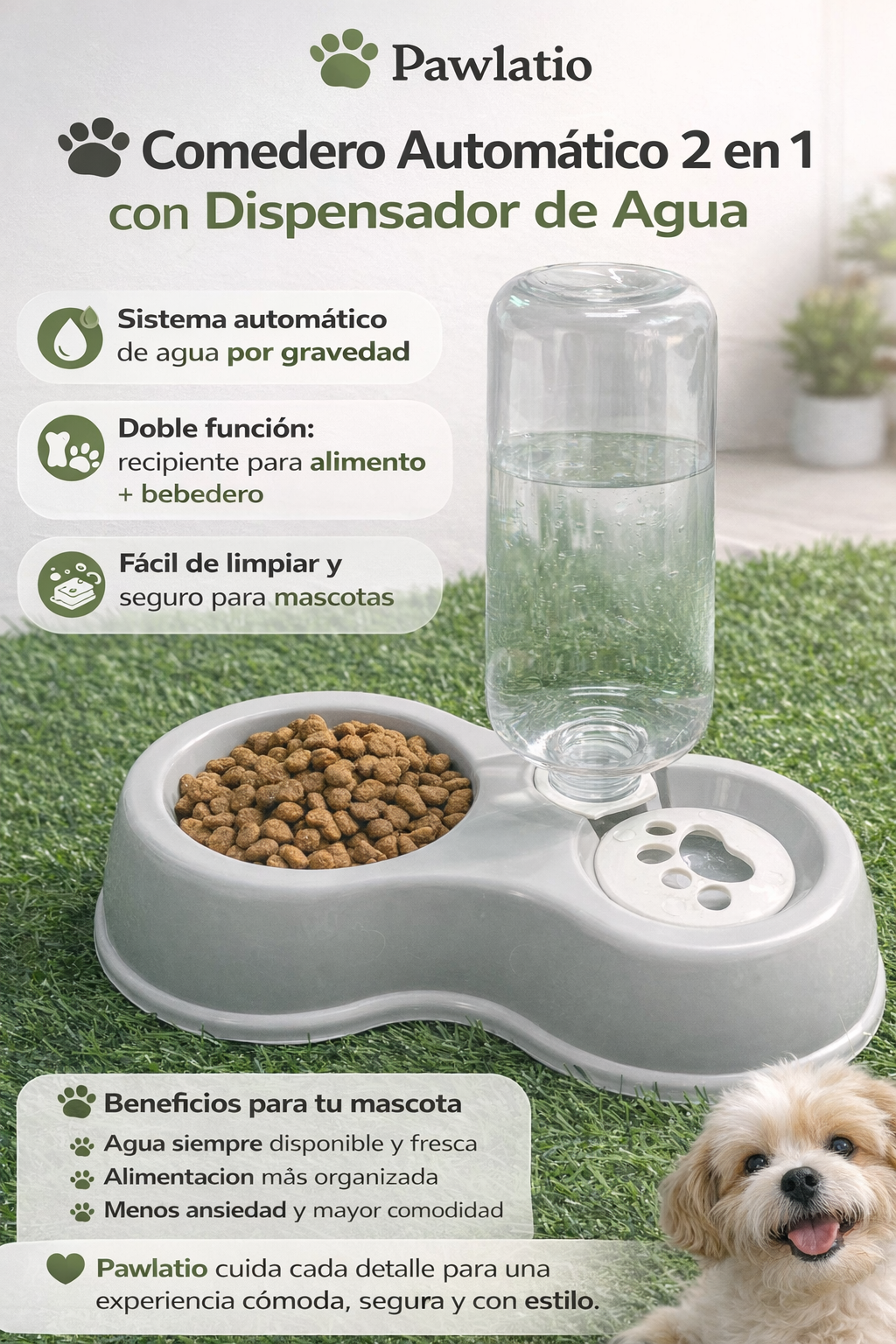 Comedero Automático 2 En 1 Con Dispensador De Agua