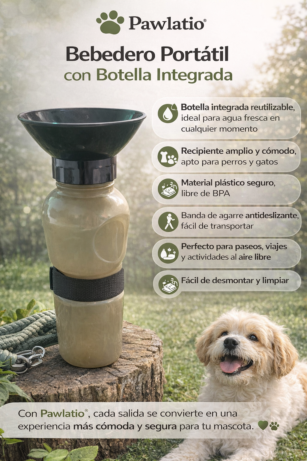 Bebedero Portátil Pawlatio® Con Botella Integrada