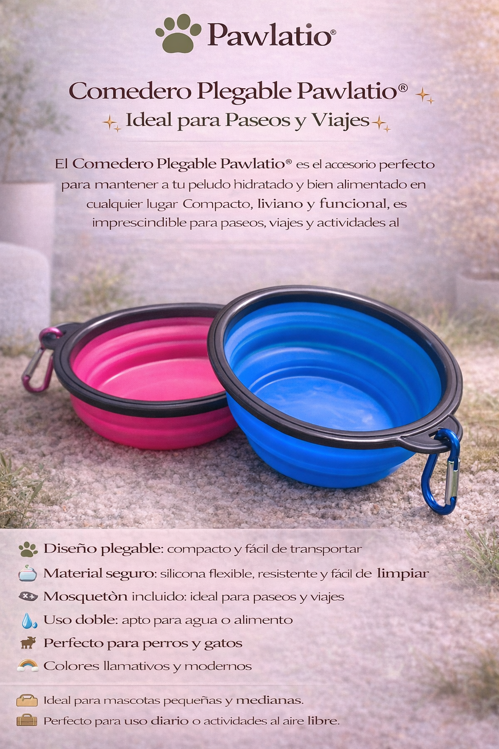 🐾 Comedero Plegable Pawlatio® – Ideal Para Paseos Y Viajes