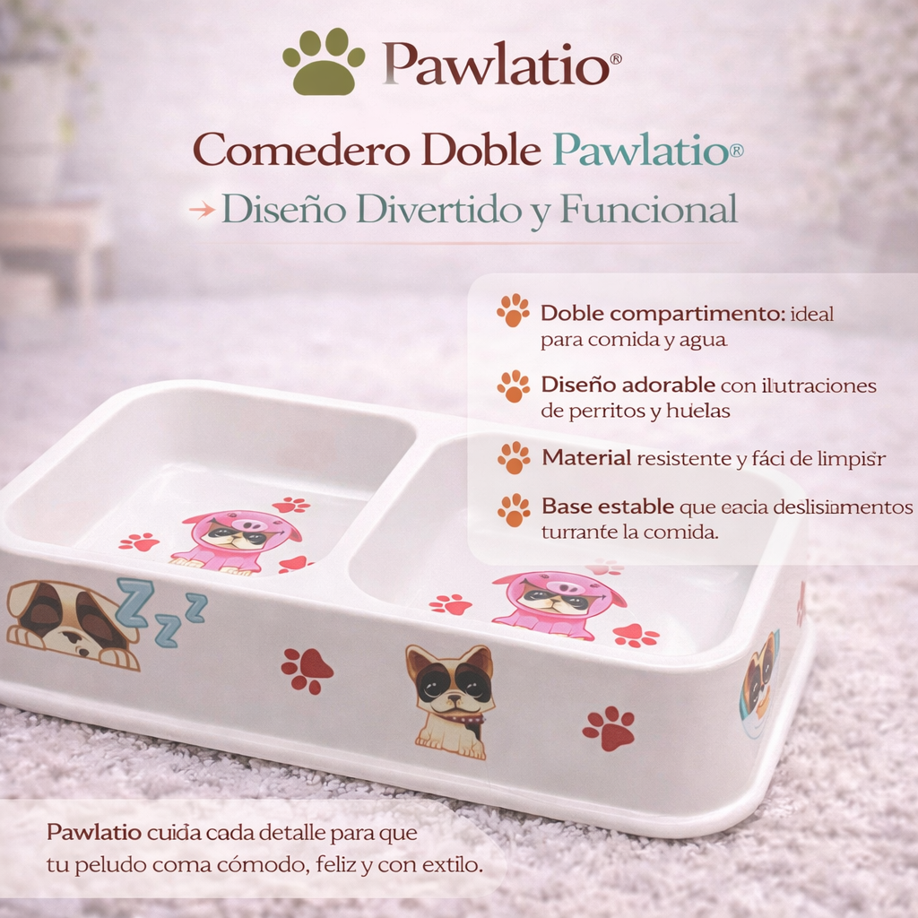 Comedero Doble Pawlatio – Diseño Divertido Y Funcional