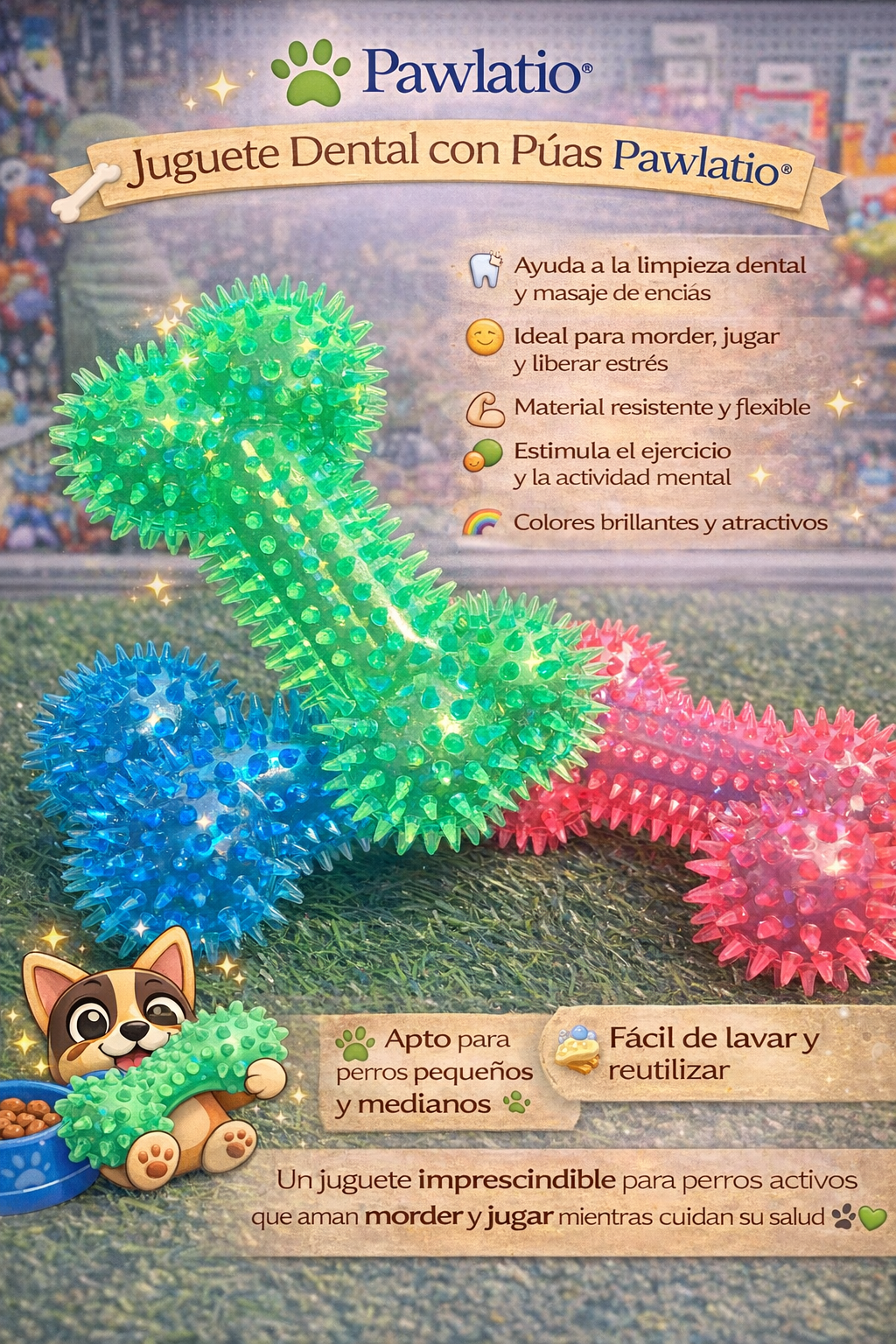 🦴 Juguete Dental con Púas Pawlatio®