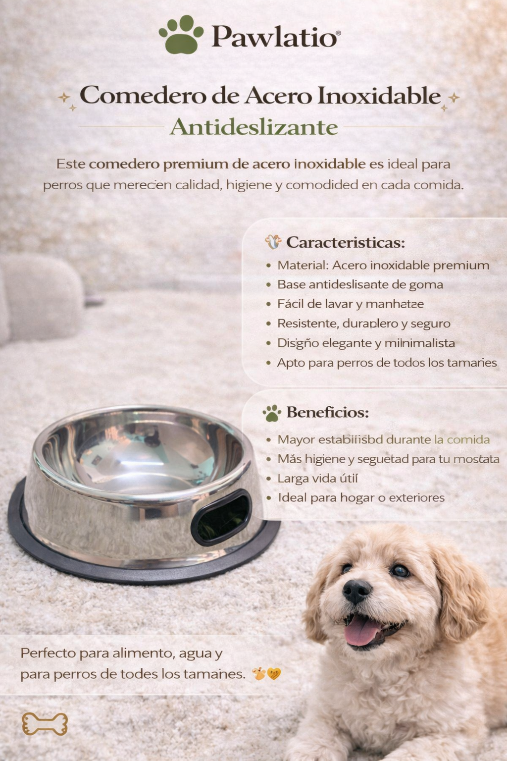 Comedero De Acero Inoxidable Antideslizante