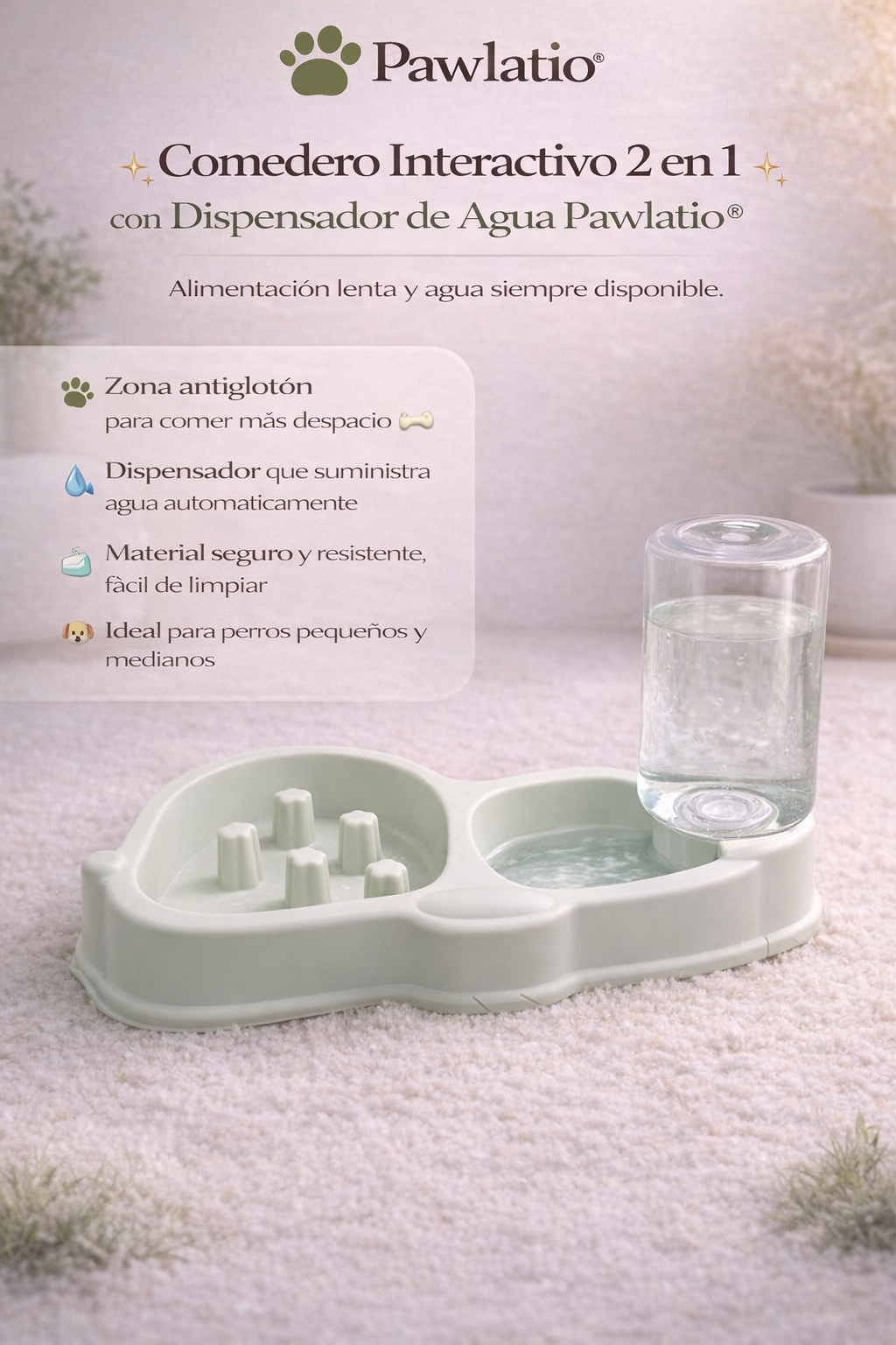 Comedero Interactivo 2 En 1 Con Dispensador De Agua Pawlatio