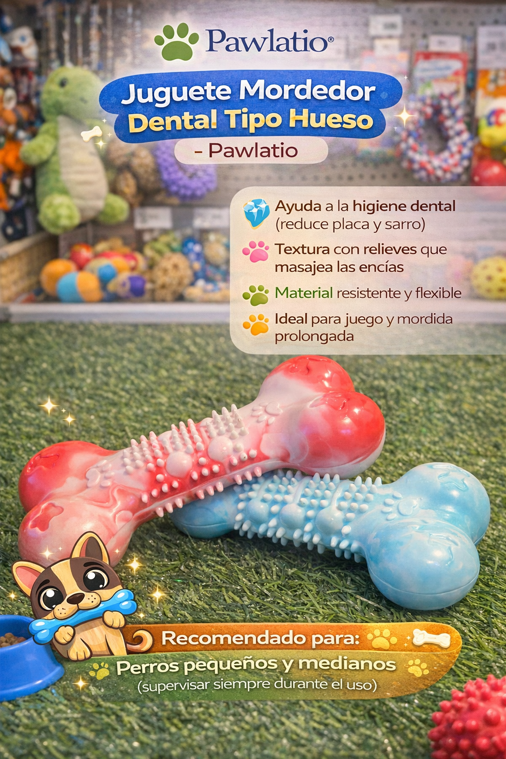🦴 Juguete Mordedor Dental Tipo Hueso – Pawlatio