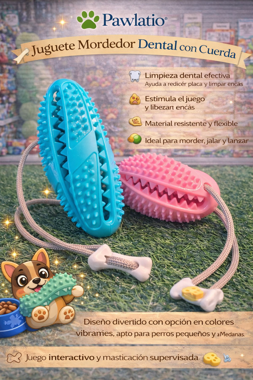 🦴 Juguete Dental Mordedor con Cuerda – Pawlatio