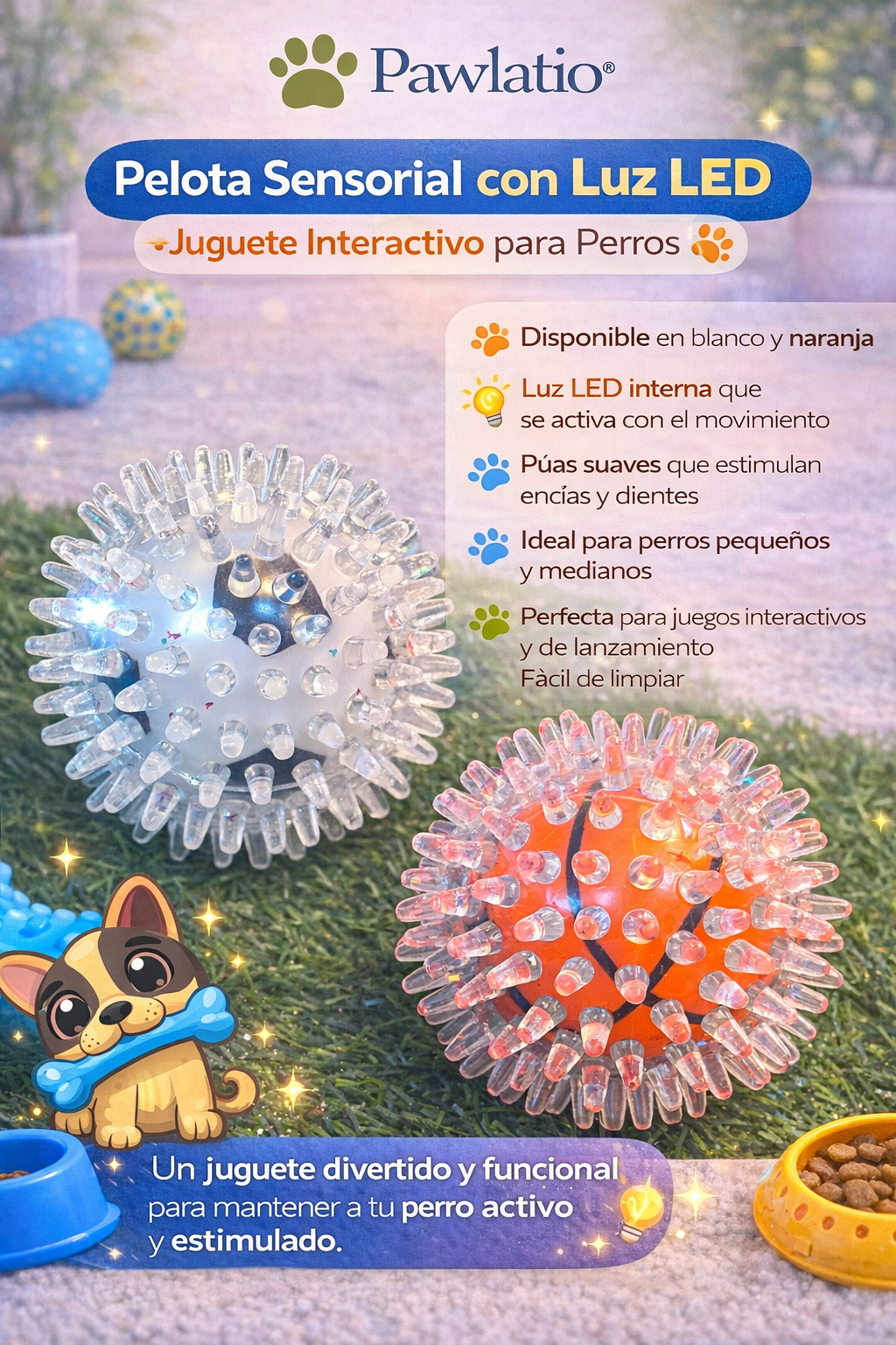 🐾 Pelota Sensorial con Luz LED – Juguete Interactivo para Perros