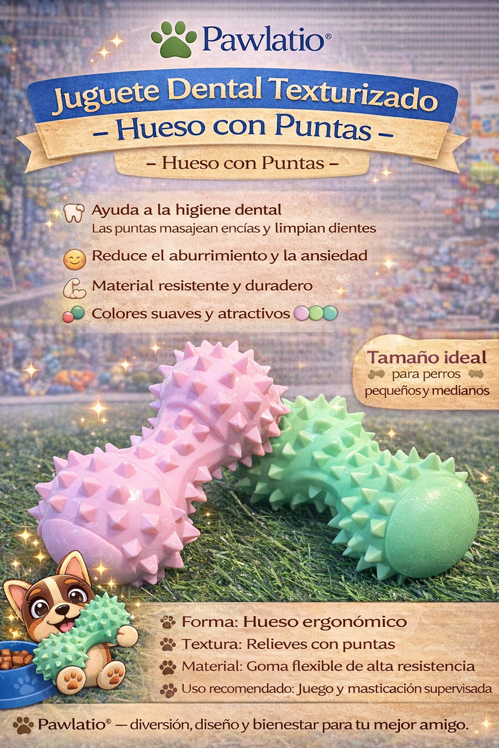 🦴 Juguete Dental Texturizado Pawlatio® – Hueso con Puntas
