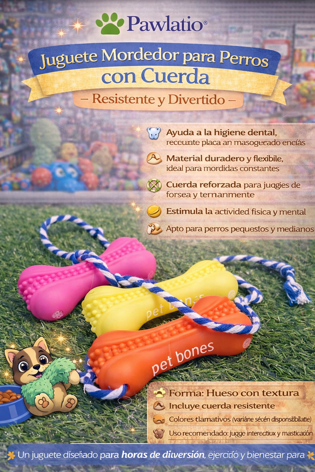 🦴 Juguete Mordedor para Perros con Cuerda – Resistente y Divertido