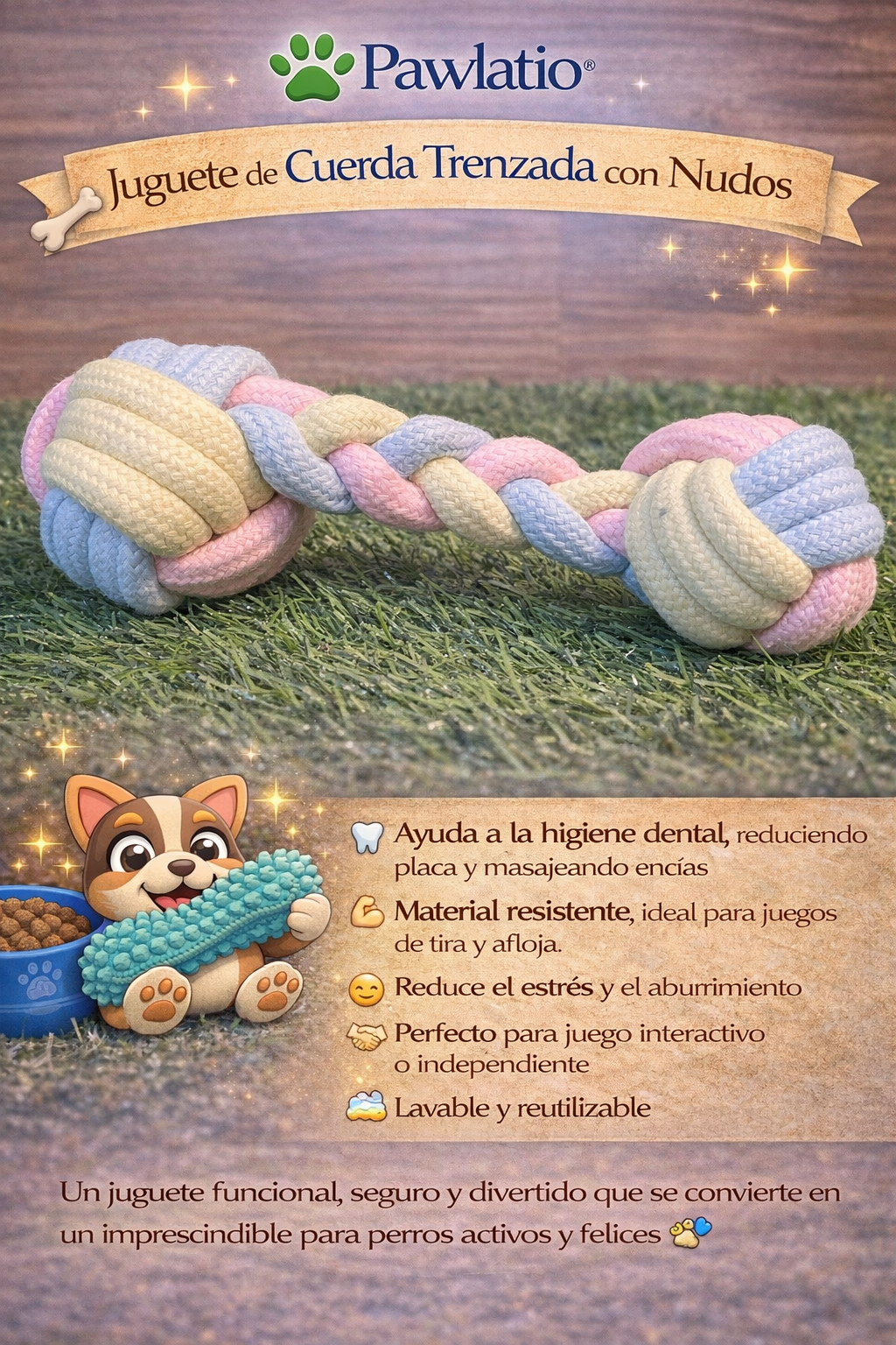 🐾 Pawlatio® – Juguete de Cuerda Trenzada con Nudos